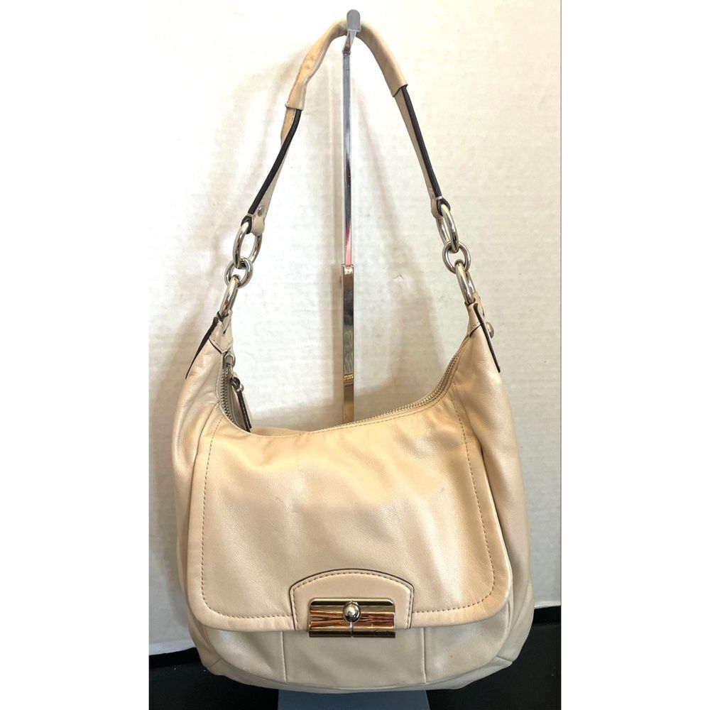 Coach Kristin Hobo Beige Leather Shoulder Bag F22306 Women’s Silver Hardware